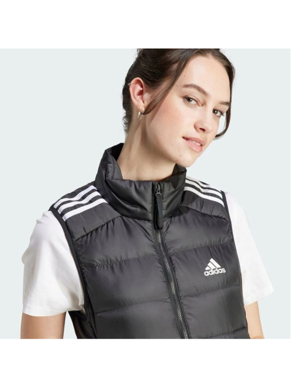 Adidas Women's Essentials 3-Stripes Light Duck Down Black Vest L